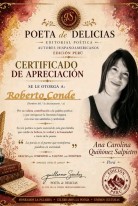 Certificado de Apreciación (la crítica especializada) Editorial Poetas de Delicias, Estados Unidos.